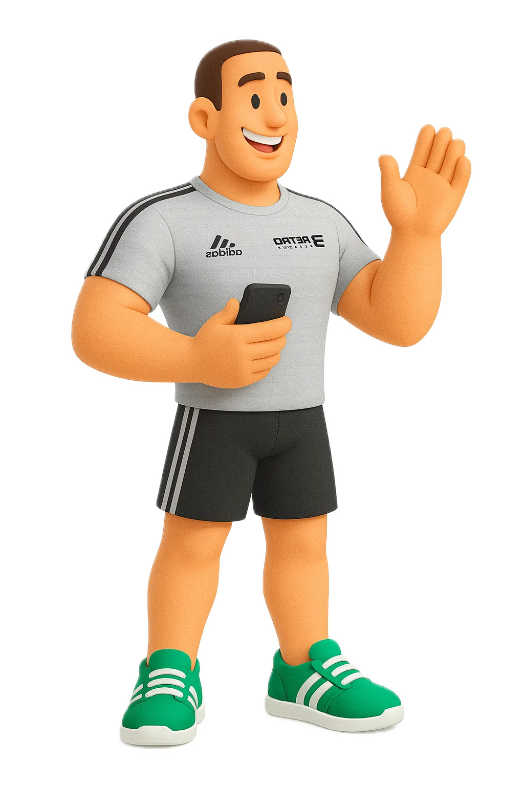 Postava Gaba, osobného trénera, ktorý telefonuje.